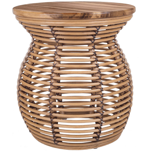 Quito Side End Table in Honey Wood & Rattan